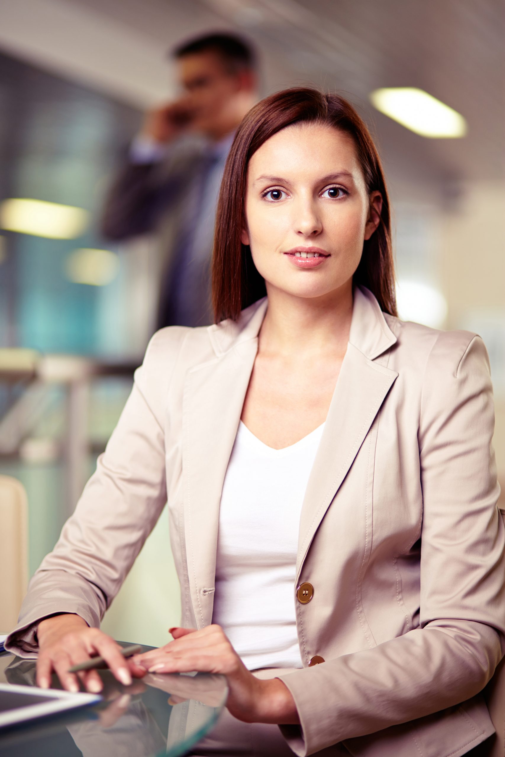 Portrait of friendly specialist looking at camera